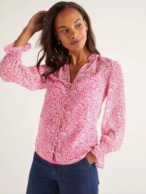 Boden Evangeline Sheer Blouse Pink Paisley US 8 Romantic Cottagecore Preppy